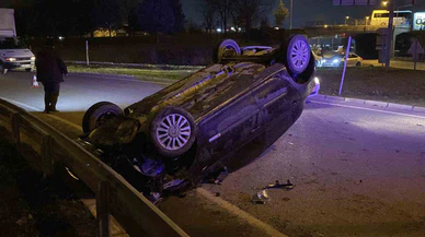 İnegöl’de ölümden döndü: Otomobil takla atarak ters durdu!