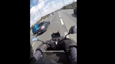Otoyolda Makas Atan Araç Motorlu Sürücünün Kafa Kamerasına Yakalandı