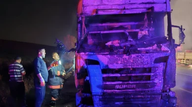 Seyir halindeyken alevlere teslim olan tır kullanılmaz hale geldi