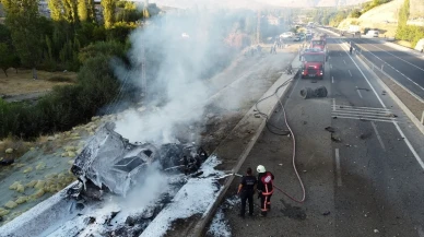 Freni boşalan tır otobüse çarpıp alev aldı: Yolcular ölümden döndü