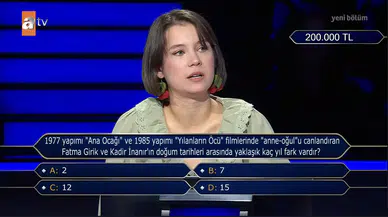 Kim Milyoner Olmak İster 200 bin TL’lik soru: Fatma Girik – Kadir İnanır arasındaki yaş farkı
