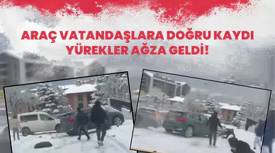 Ölümle dans ettiler... Bursa’da araç vatandaşlara doğru kaydı, yürekler ağza geldi!