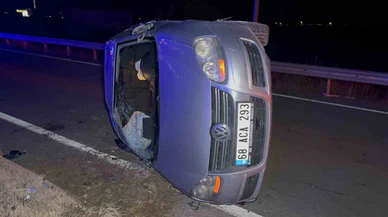 Aksaray'da araba devrildi, şans son anda yetişti!