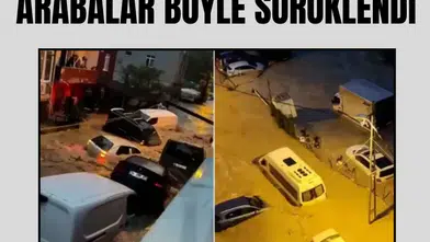 Sarıyer Ayazağa'da sağanak nedeniyle dere taştı: Otomobiller selde sürüklendi