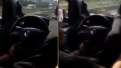Otoyolda faciaya davetiye: Ayakları ile direksiyonu tutup hız yaptı