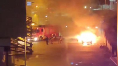 Alev alev yanan araç bomba gibi patladı!