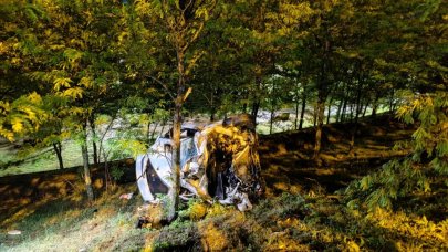 İstanbul Eyüpsultan’da bariyerleri aşan otomobil ağaca çarptı!