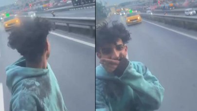 D-100'de patenle tehlikeli yolculuk: İETT otobüsüne tutunarak metrelerce ilerledi