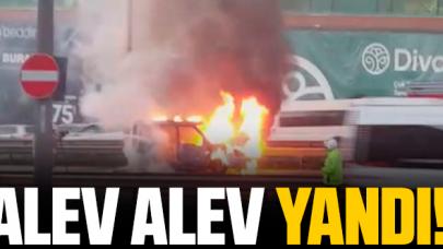 Maltepe'de araç yol ortasında alev alev yandı