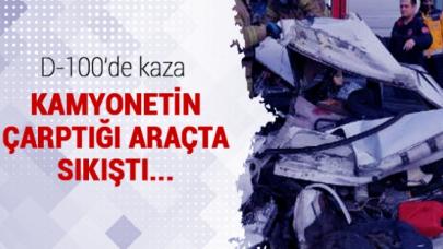 D-100'de feci kaza: Araç içinde sıkıştı