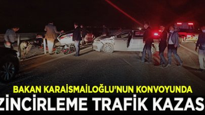 Ulaştırma Bakanı Karaismailoğlu'nun konvoyunda zincirleme kaza: 4 yaralı