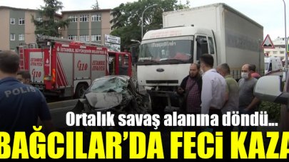 Bağcılar'da minibüsle yarışan kamyon sürücüsü 2 otomobile çarptı! 4 yaralı