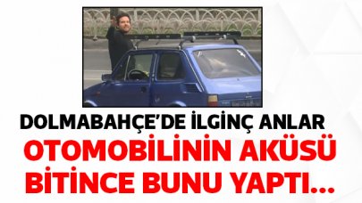 Aküsü biten aracını defalarca tekmeledi