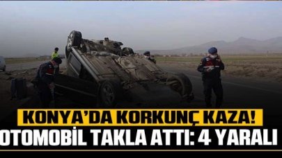 Konya'da korkutan kaza: Otomobil takla attı