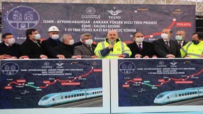 Bakan Karaismailoğlu Ankara-İzmir hızlı tren projesinin tünel açma çalışmasını başlattı