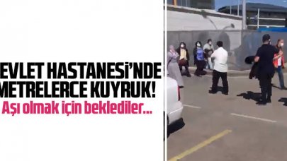 Ümraniye Devlet Hastanesi'nde metrelerce aşı kuyruğu
