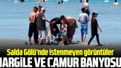 Salda Gölü'nde nargile içip çamur banyosu yaptılar