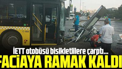 Kartal'da İETT otobüsü bisikletlilere çarptı