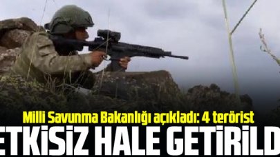 Milli Savunma Bakanlığı açıkladı: 4 terörist etkisiz hale getirildi