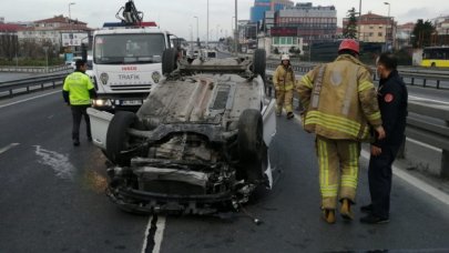 Takla atan otomobil metrelerce sürüklendi