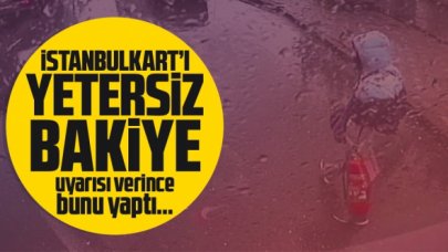 İstanbulkart'ı yetersiz bakiye uyarısı verince yangın tüpünü çalıp kaçtı