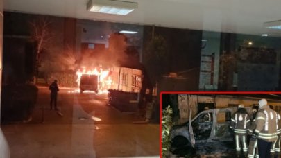 Pendik'te polis aracı yandı, alevler hastanenin arşiv binasına sıçradı