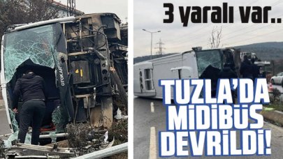 Tuzla'da midibüs devrildi: 3 yaralı