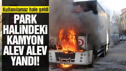Ataşehir'de park halindeki kamyon alev alev yandı