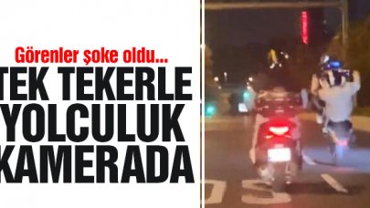 Şişli'de motosikletlinin tek teker üzerinde yolculuğu