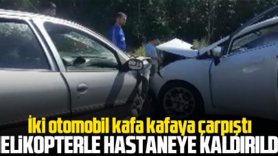 Çatalca'da iki otomobil çarpıştı; Yaralıyı helikopter hastaneye kaldırdı