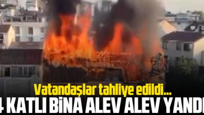 Arnavutköy’de 4 katlı binanın çatısı alev alev yandı