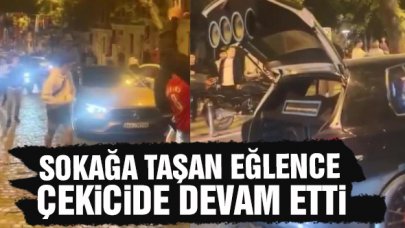 Beşiktaş'ta sokağa taşan eğlence; çekicinin üstünde bile devam ettiler