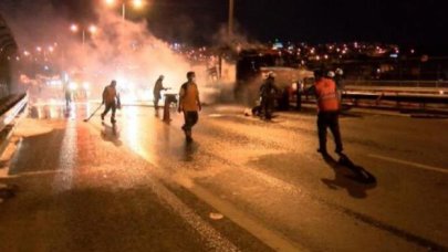 Oksijen tüpü yüklü kamyon TEM Otoyolu’nda yandı
