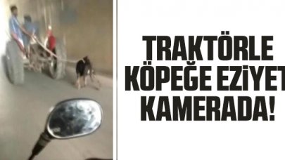 Traktöre bağlanan köpeğe eziyet kamerada
