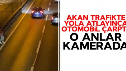 D-100'de kaza kamerada: Akan trafikte yolun karşısına geçmeye çalışırken otomobil çarptı