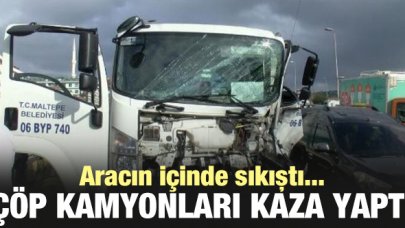 Maltepe'de çöp kamyonları kaza yaptı