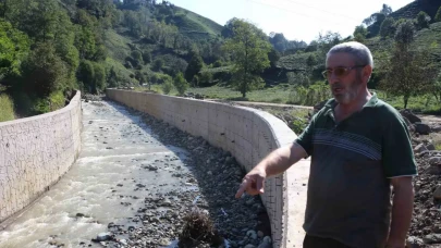 Rize’de dere ıslahı çay üreticisini mağdur etti: Bahçesine ulaşamıyor, çay dalda kaldı!