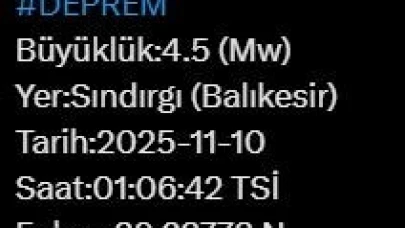 Balıkesir’de 4.5 büyüklüğünde deprem