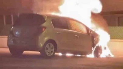 Park halindeki otomobil cayır cayır yandı: Savrulan külleri kaldı!