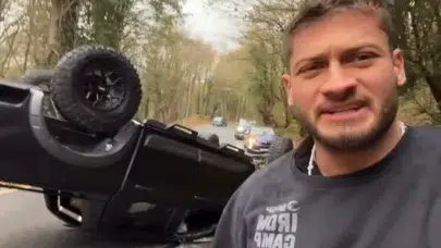 Gökalaf kaza mı yaptı, sağlık durumu nasıl? Takla atan araçtan ilk görüntü geldi