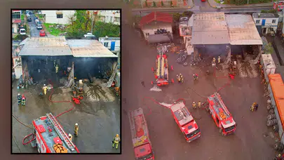Arnavutköy’de tamirhanede alev paniği: Tırlar küle döndü! O anlar kamerada...