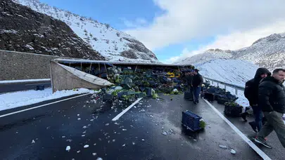 Bitlis-Diyarbakır yolunda korkutan kaza...Tır devrildi, sebzeler yola saçıldı!