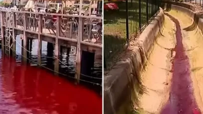 Kimse ne olduğunu anlamadı: Nehrin rengini görenler şaştı kaldı!