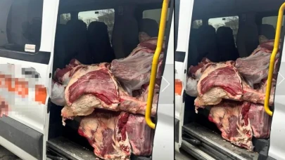 'Bu kadar da olmaz' dedirten görüntü: Servis aracında et taşıdılar!
