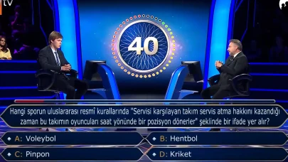 Hangi sporun uluslararası resmî kurallarında "Servisi karşılayan takım servis atma hakkını kazandığı zaman bu takımın oyuncuları saat yönünde bir pozisyon dönerler" şeklinde bir ifade yer alır? Voleybol, Hentbol, Pinpon, Kriket?
