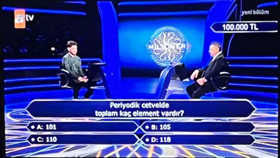 Kim Milyoner Olmak İster’de soruldu: Periyodik cetvelde toplam kaç element vardır?
