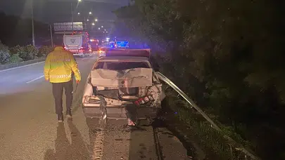 Otomobil ve vinç çarpıştı! Şarampole devrilen araç korkuttu