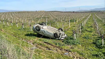 Gaz fren derken kontrolden çıkan otomobil üzüm bağına uçtu!