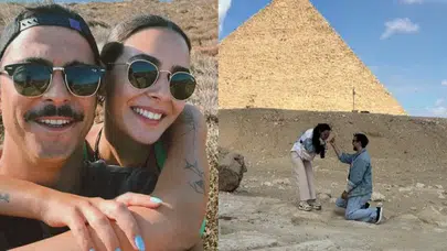 Romantik Anlar Sosyal Medyada Gündem Oldu! Doğaç Yıldız Sevgilisine Piramitlerde Teklif Etti