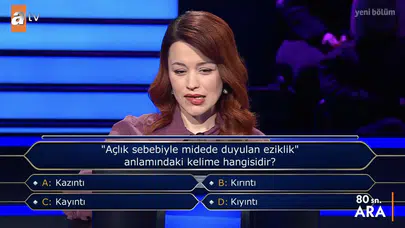 Açlık sebebiyle midede duyulan eziklik anlamındaki kelime hangisidir?